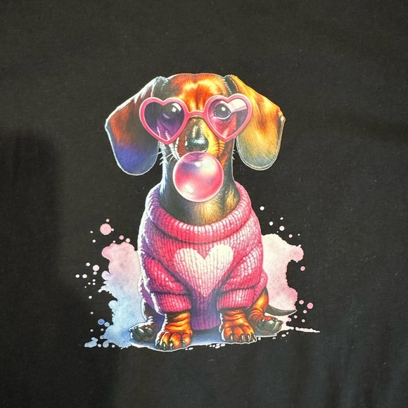 NEW Adult Small Black Tee with Vibrant Dachshund Design - Picture 2 of 2